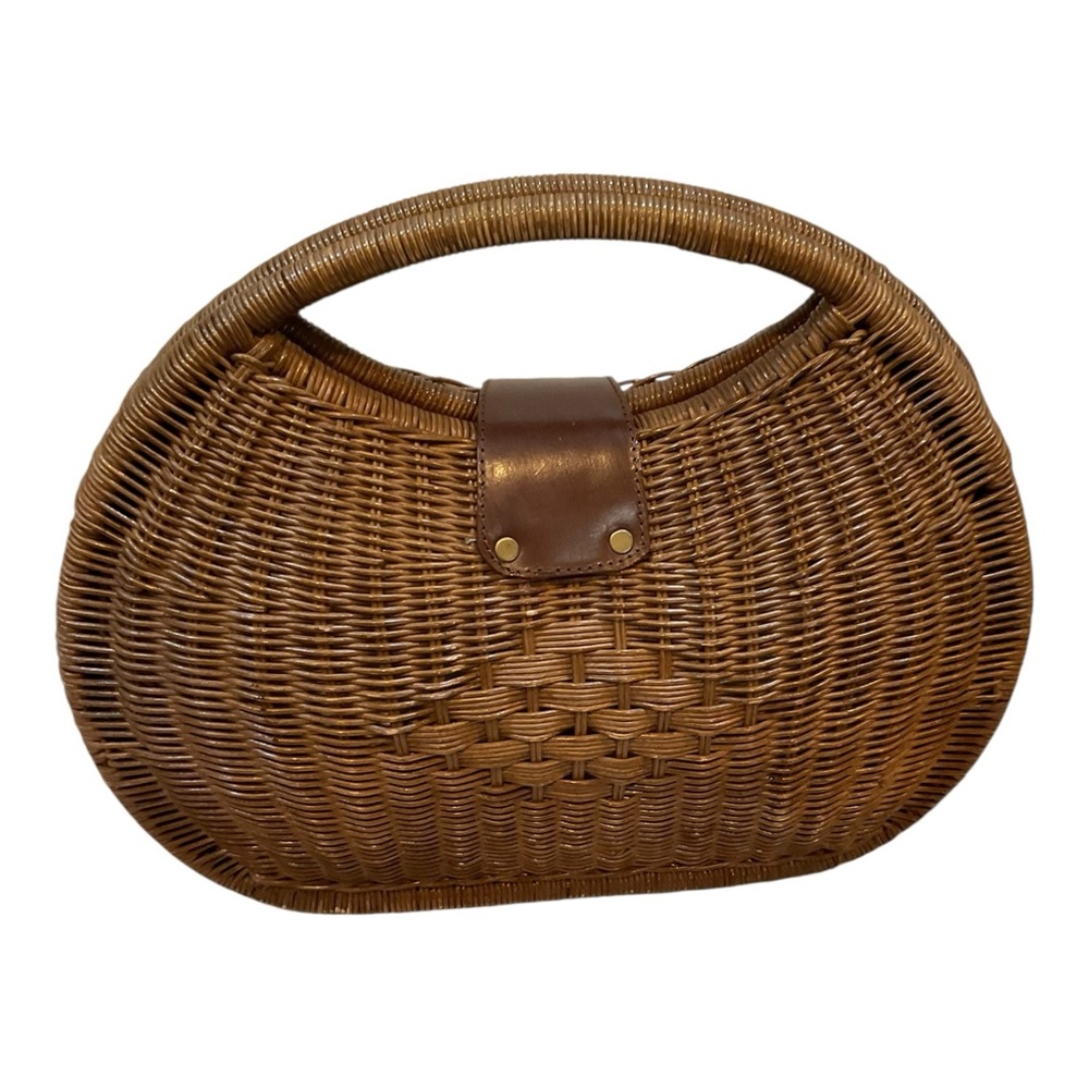 H&M Women’s Retro Look Bright Brown Wicker Rattan Purse Handbag - Picture 6 of 16